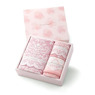 JILL STUART Bloom Ornament Towel Gift Set (1 Washcloth, 1 Face Towel, 1 Bath Towel) Pink, Boxed, Scala (Product Code: 58-3219500)