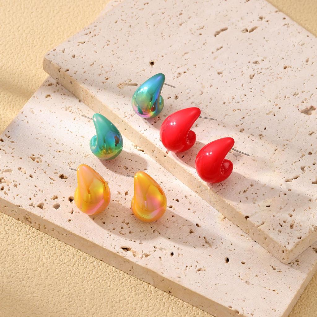 6Pcs Chunky Waterdrop Earrings Sets Dupes for Women Matte Colorful Dome Tear Drop Stud Earrings Trendy Y2K Jewelry Gifts