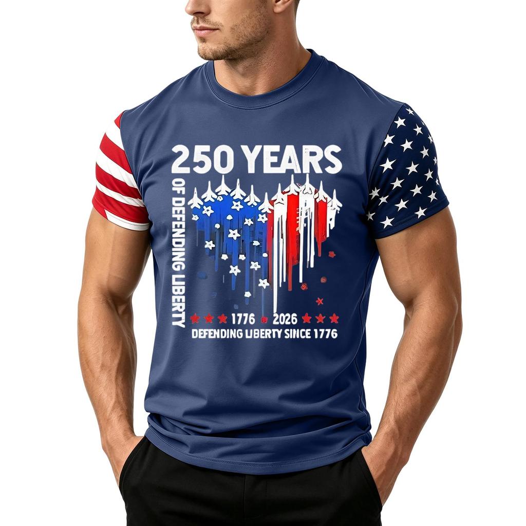 Men's Loose Fit Short Sleeve T Shirt Independence Day Flag Print Casual Summer Daily Wear Crew Neck Top