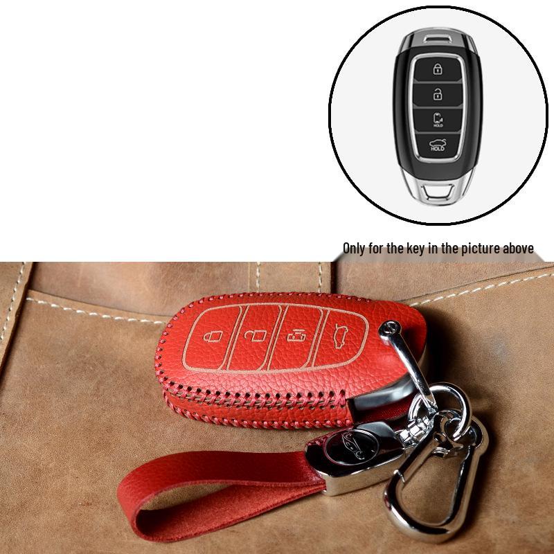 Genuine Leather Key Case for Hyundai Models: Elantra, Santa Fe, Ix35, Verna, Mistra, Lafesta, and Sonata