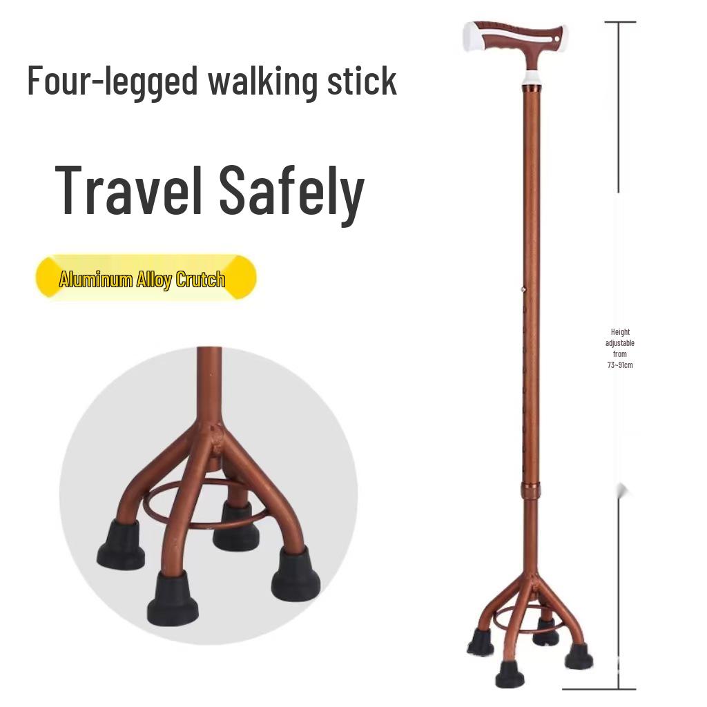 Adjustable Height Lightweight Aluminum Quad Cane with Non-Slip Base for Elderly