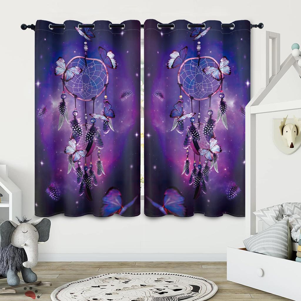 2 Pieces of Dreamcatcher Starry Sky Pattern Printed Curtains, Decorating Bedrooms, Living Rooms, and Game Rooms