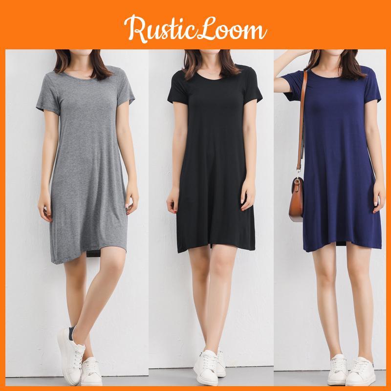 Women's Summer Short Sleeve Casual Sundress Tops Mini T-shirt Dress In Vibrant Modal