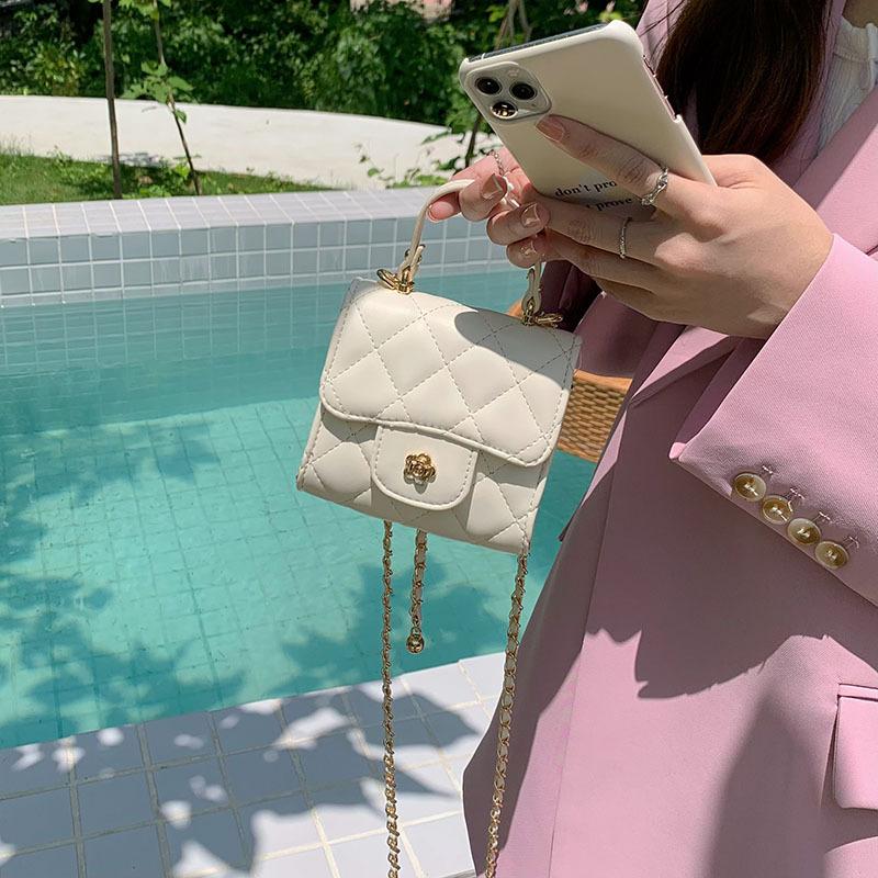 Fashion Mini Leather Crossbody Bags New Handheld Square Bags Female Chain Shoulder Bags Simple Rhombic Sewing Women Handbags