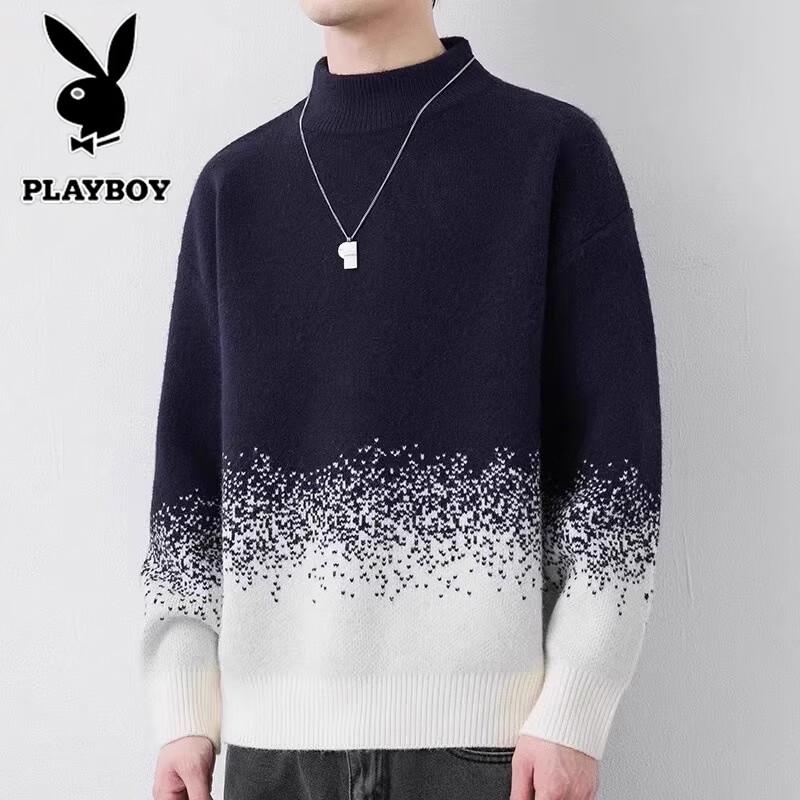 PLAYBOY Men's Semi-High Neck Knit Sweater
