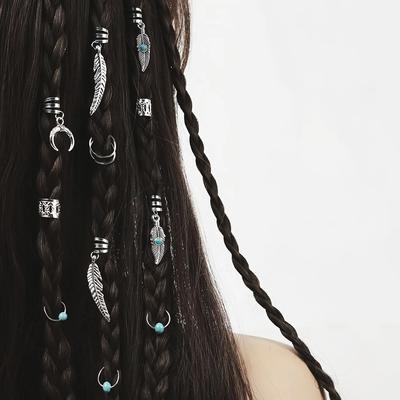 31 ks tyrkysový přívěsek na dredy copánky korálky do vlasů prstýnky do vlasů hippie styl vlasové doplňky šperky na dredy pro copánky