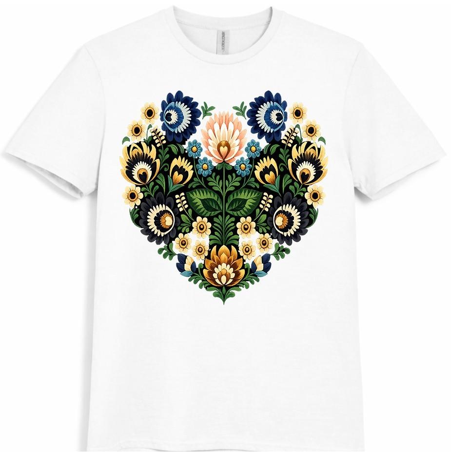 Floral Heart T Shirt Folk Art Botanical Flower Graphic Tee Boho