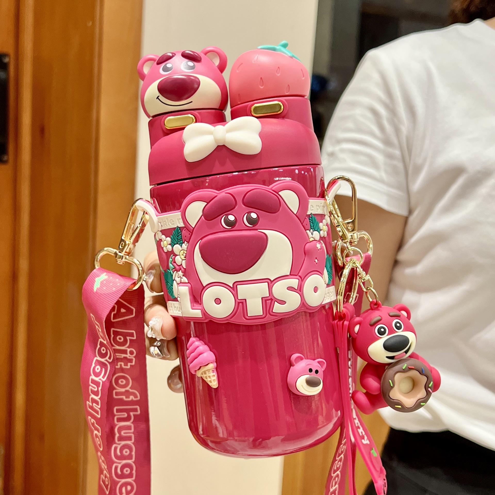 

Детская изоляционная чашка с клубничным мишкой для девочек, пищевой класс 316, соломенная бутылка для воды для учащихся начальной школы, двойная чашка для питьевой воды