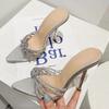 Eilyken New Summer Women's Slippers Crystal Rhinestone Pointed Toe High Heel Slide Shoes Fashion Party Prom Sandals