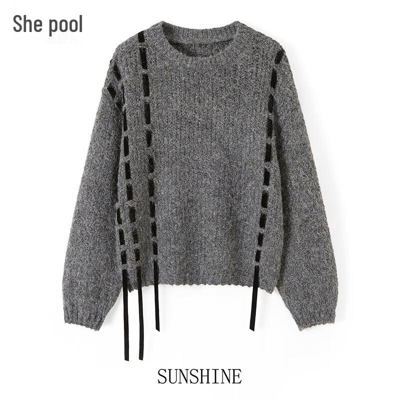 

Women s Lambswool Blend Shiny Round Neck Loose Sweater One Size