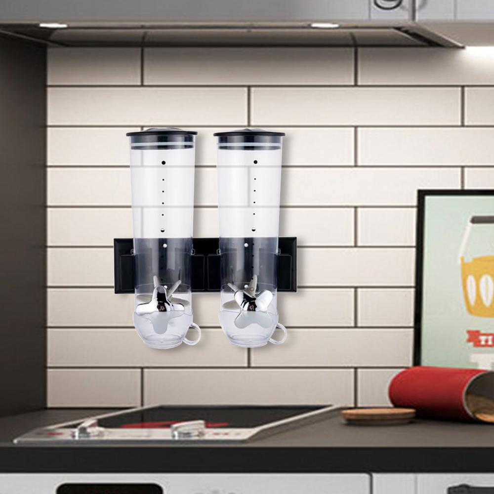 

Dual Chamber Wall Mount Cereal Dispenser with Cup, Black, 3L (0.79gal) Large Capacity, 6.6lbs Strong Load, Kitchen Space Saver чёрный