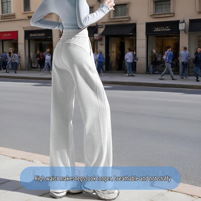 

High-Waisted Yellow Drape Wide-Leg Sweatpants for Women - Spring/Autumn 2026 Collection M (Recommended 95-110 Jin)