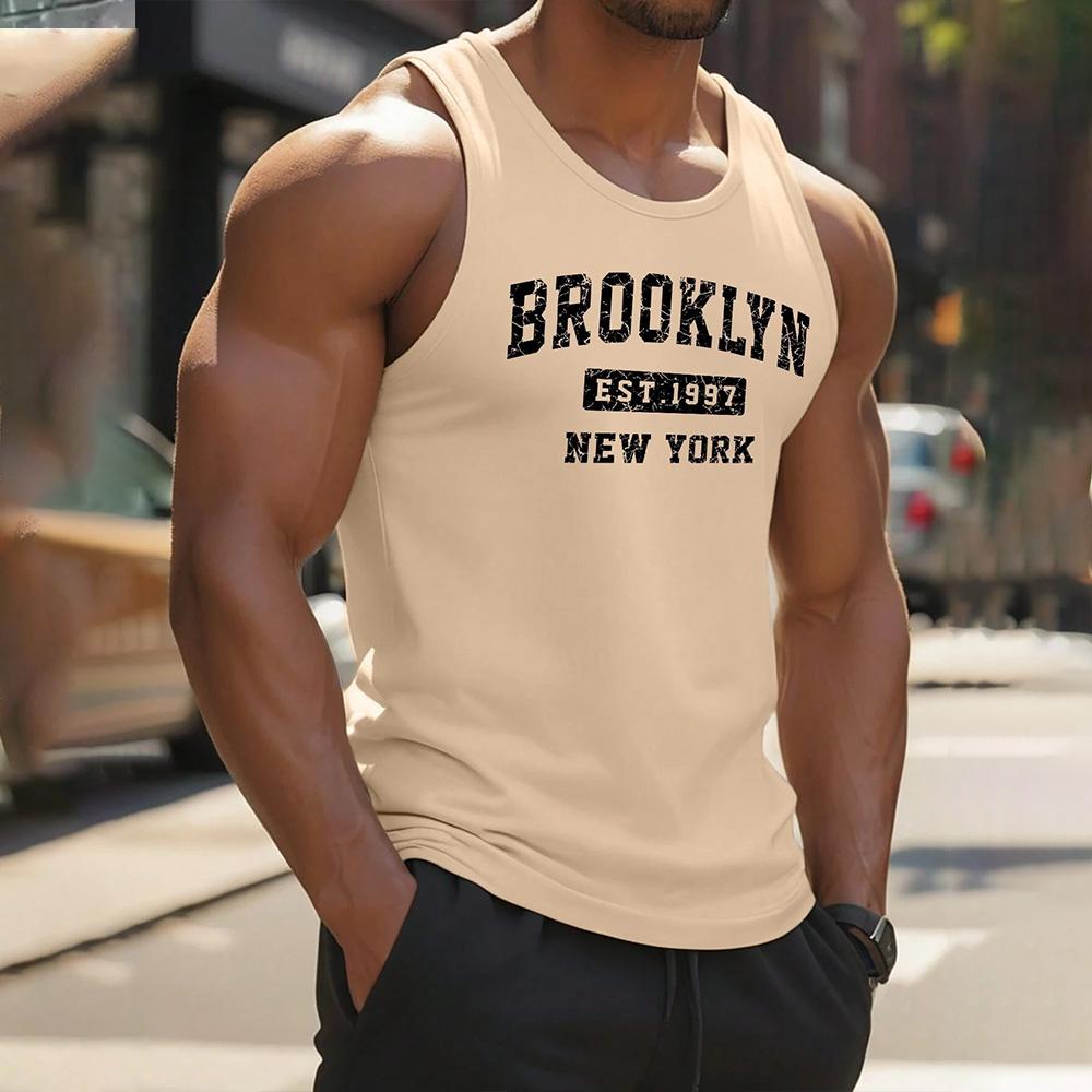 Summer Style Mighty Lion Print Men's Round Neck Vest Street Fashion Harajuku Daily Sports Fitness Men's Casual Vest