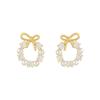Fashion Lmitation Pearl Crystal Bow Stud Earring For Women Girl Fashion Cute Loreanearrings Party Trending Jewelry Wholesale