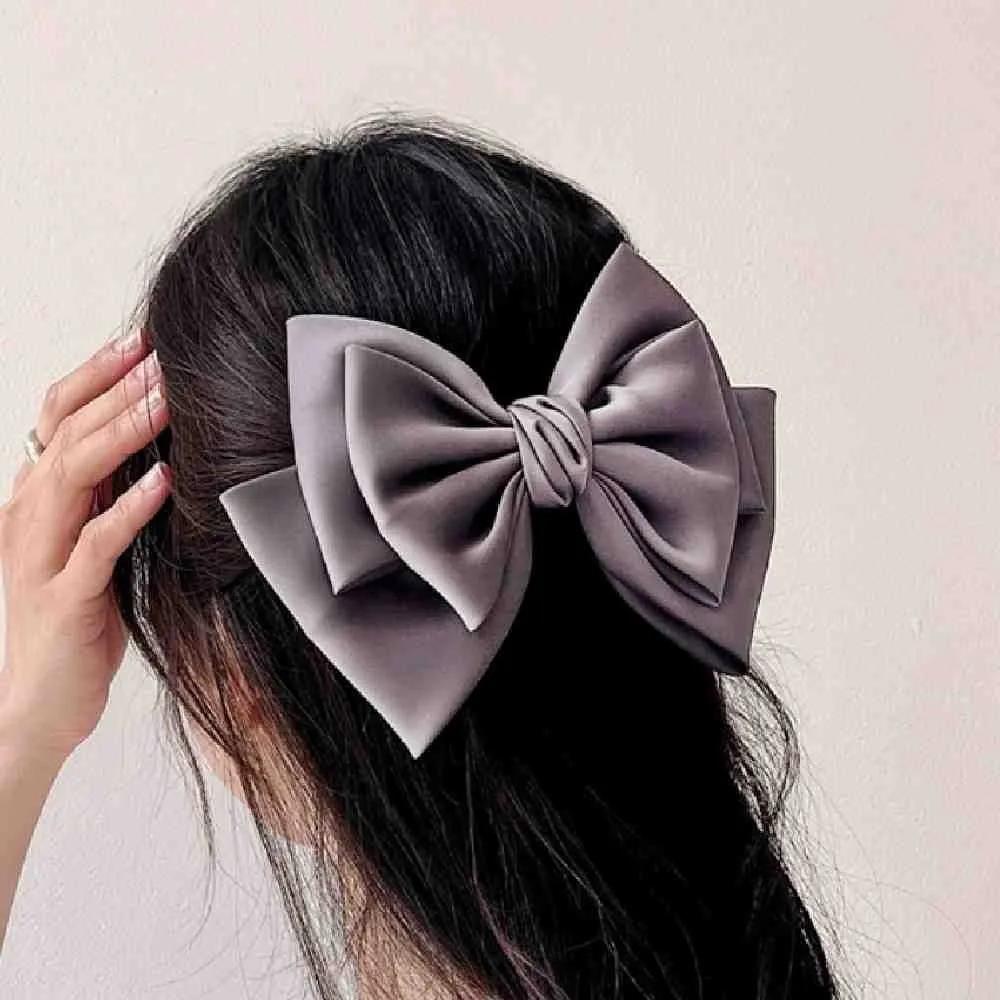 Chamol silk 3-tier ribbon pin gray large ribbon claw clip hair clip ribbon claw clip hair ribbon