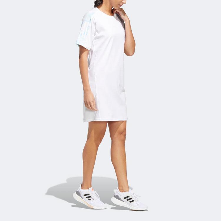 Adidas Met Long Tee Letter Logo Print Sports T-Shirt Dress Women Dress White HF2476