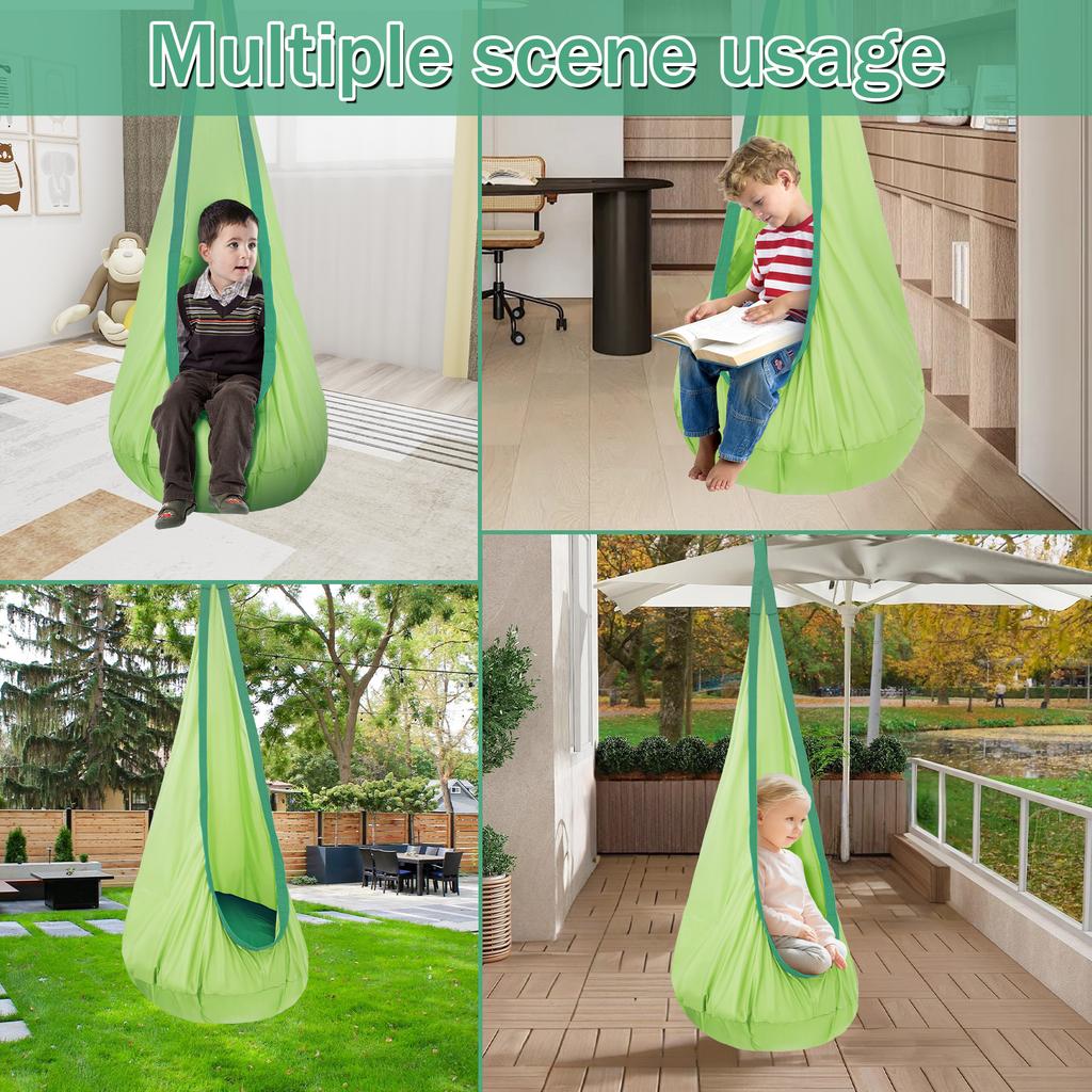 Kids Pod Swing Seat Nylon Hanging Chair with Inflatable Cushion Portable Children Sensory Swing Set for Indoor Outdoor Use Kids