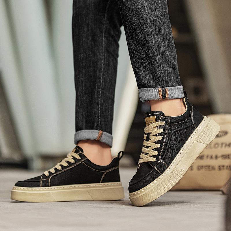 Fashion New Shoes for Men Leather Casual Shoes Trend Flat Skateboard Shoes Fashion Cool Lace-up Sneaker