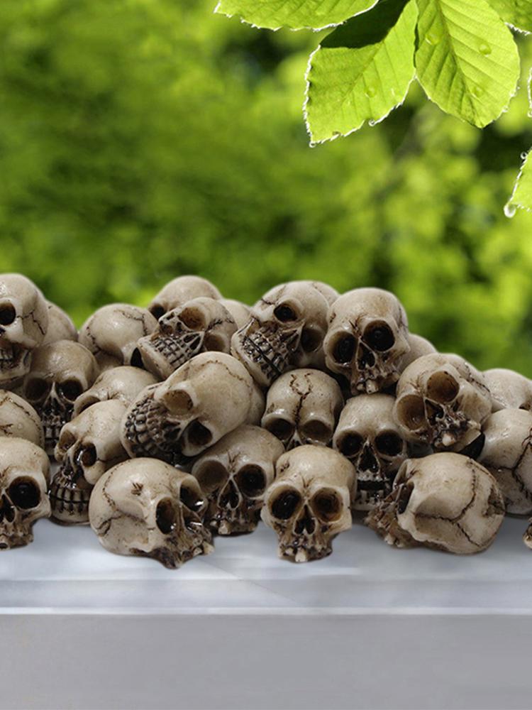 20Pcs Mini Skull Figure Collectable Halloween Small Skeleton Model Decorative Festival Theme Landscape Garden Potted Plant Decor