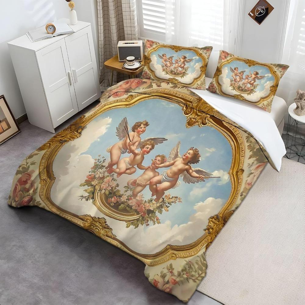 Retro Angel Antique Roman Art Bed Linen,Microfibre Bedding Sets, Children's Bed Linen  for Teenagers  Adult  3-Piece Duvet Cover