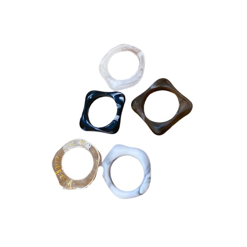 Pack of 5 Artisanal Crafted Acrylic Ombres Rings for Women Gradient Color Marbled Stackable Everyday Jewelry Gift