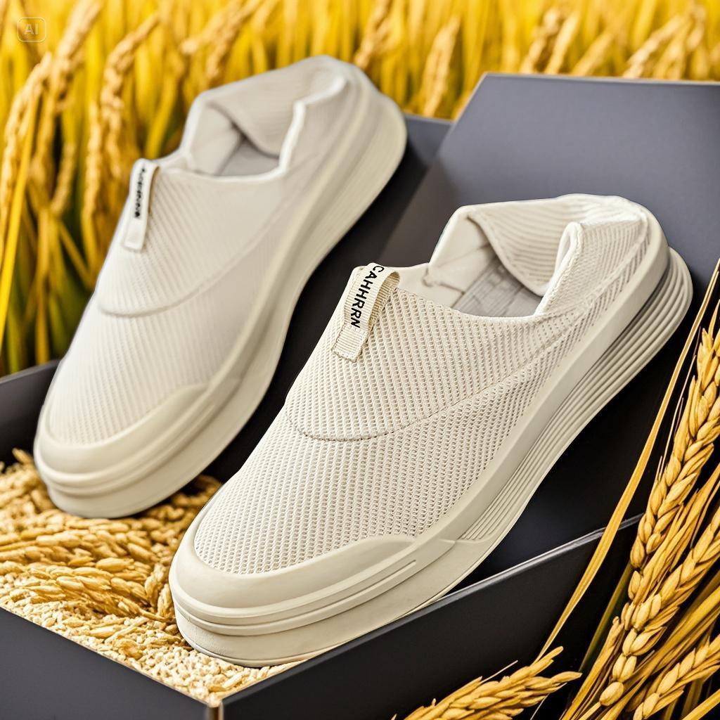 Beige Mens Summer Slippers Casual Thick Soled Board Student Loafers Shoes Sneakers Walking Luxury Designer Fashion