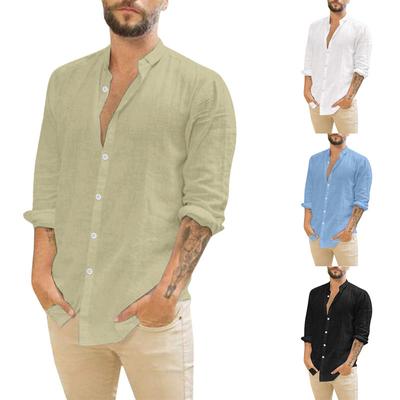 Mens Long Sleeves Linen Shirts Summer Solid Loose Casual Shirt Blouse Tops