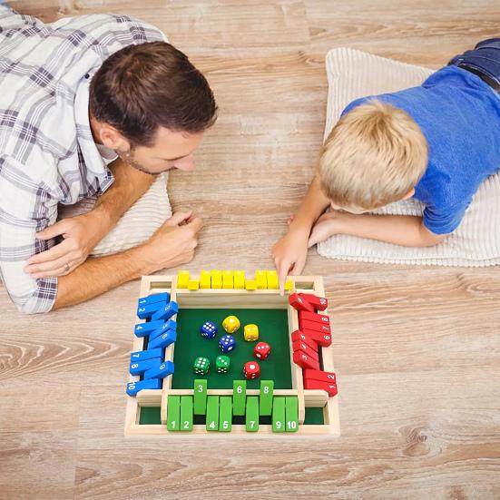 Yousheng Shut The Box Board Game with Dice 4-Way Educational Math Number Strategy Game 4 Players Kids Adults Family Night Party Wooden Close The Box