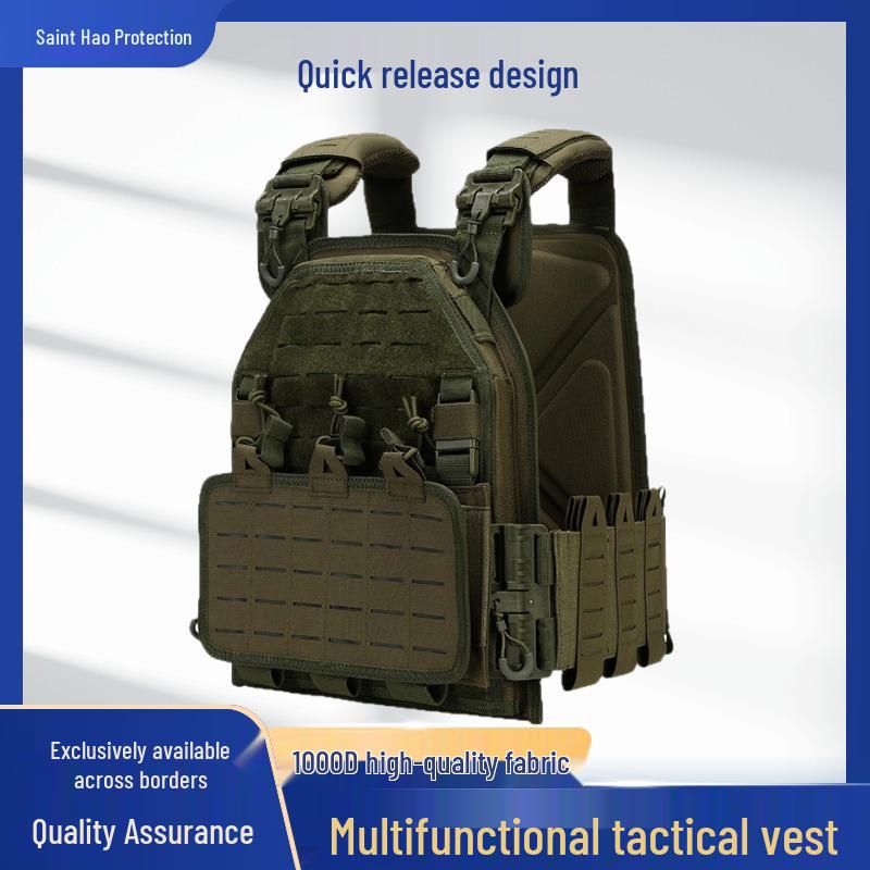 Quick Release 6094 Tactical Vest with Accessory Pouch & Breathable Training Plate Carrier One Size