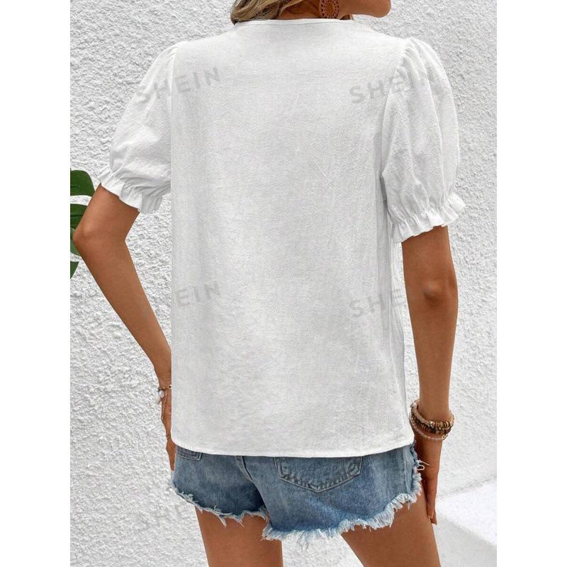 Bohemian bestickter V-Ausschnitt Kurzarm Pullover für Damen - Frühling/Sommer Stil