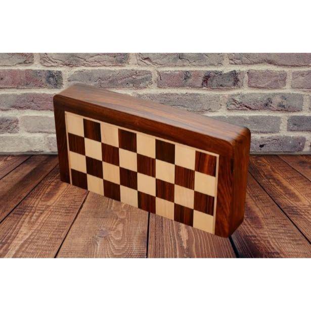Wooden Handcrafted Foldable Magnetic Chess Board Set with Magnetic Pieces and Extra Queens for 2 Players Kids and Adults
