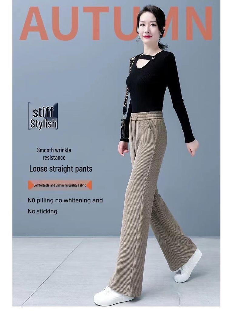 Damen Cord-Fließende Weitbeinige Hose - Große Größen, Einfarbige, Frühling/Herbst