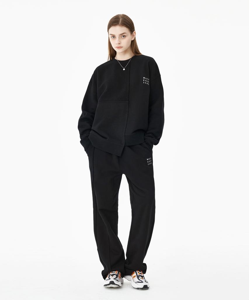 MOZMOZ Reverse Asymmetrical Cut Terry Heavy Fleece Training Pants Black