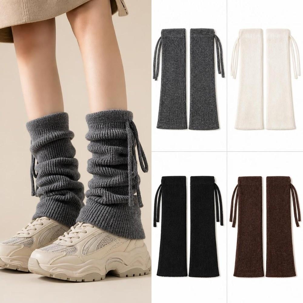 1Pair Stretchy Material Slouch Leg Socks Solid Color Long Leggings Socks Knitted Leg Warmers Winter