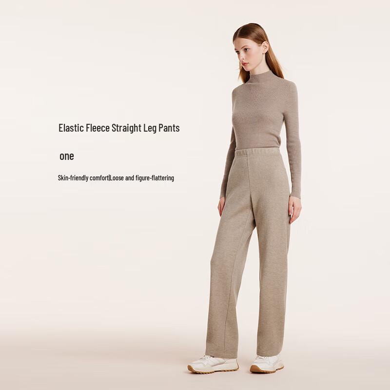 GOELIA Women's Knitted Fleece High-Waist Straight-Leg Trousers