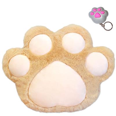 TATOTTE Cat Plush Cute Paw Print Storage Fluffy Body with Mini Light Print Light Toy, Cushion, Side-Accessory Pocket, Pillow, 25x32cm, (Paw Brown)