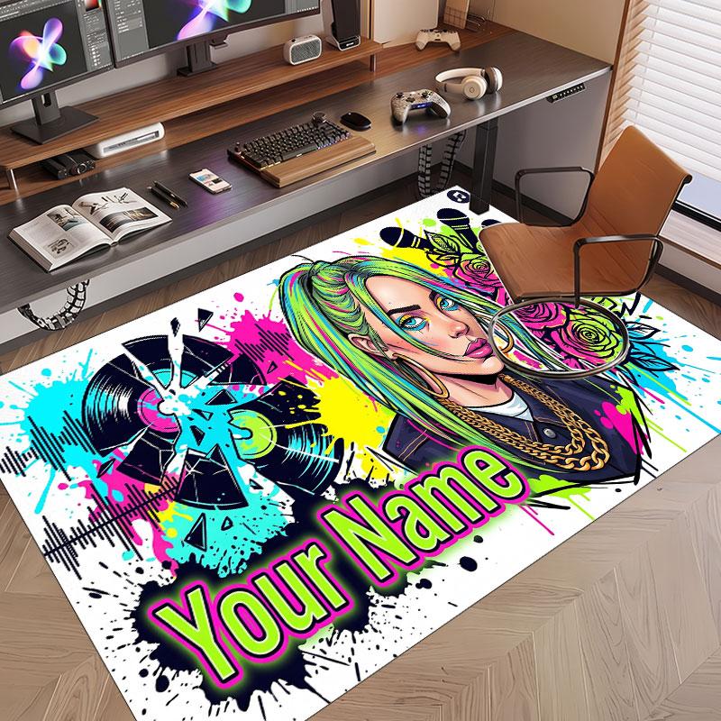 Custom Name Crystal Velvet Rug,Billie Eilish Comfortable Anti Slip Floor Mat For Room Decoration