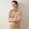 Women's Casual Ribbed Cashmere Sweater, Loose Fit, Half Zip, Solid Color, Autumn/Winter