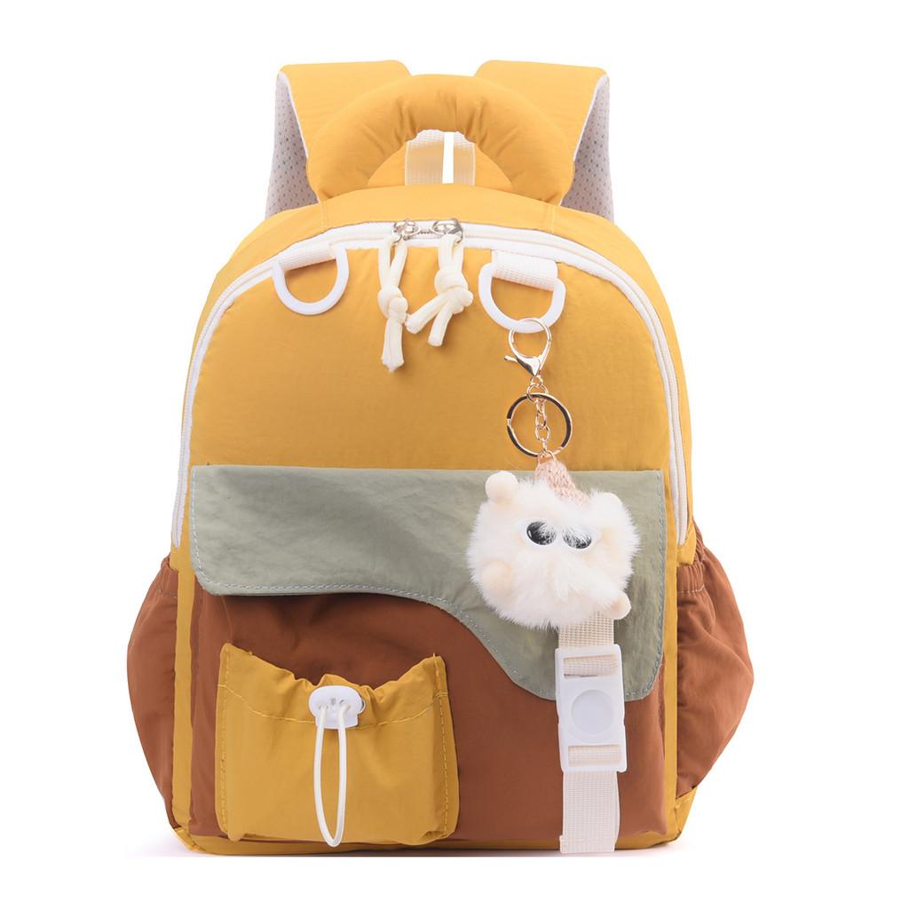 Blocked Childrens Color Backpack With Plush Pendant For School Outings And