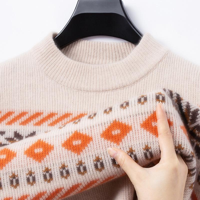 Men s Retro Color Block Jacquard Wool Sweater - Thickened Half-High Collar (Autumn/Winter 2025) M покинуть белый