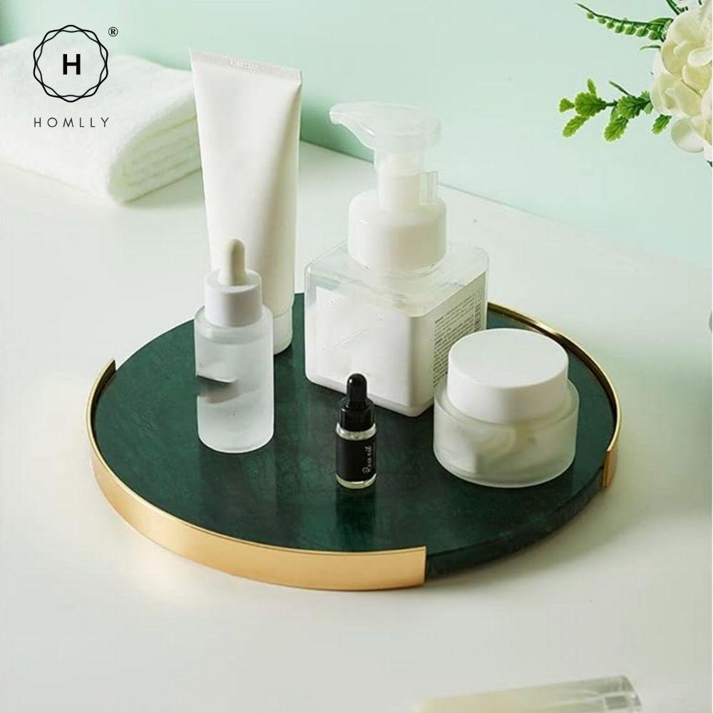 Homlly Round Rectangular Marble tray with Gold Brass Edge