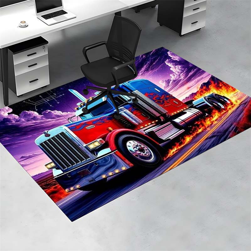 Cool Red Blue Heavy Truck Fire Galaxy Sky Print Area Rug Non‑Slip Rectangular Floor Mat Home Decor