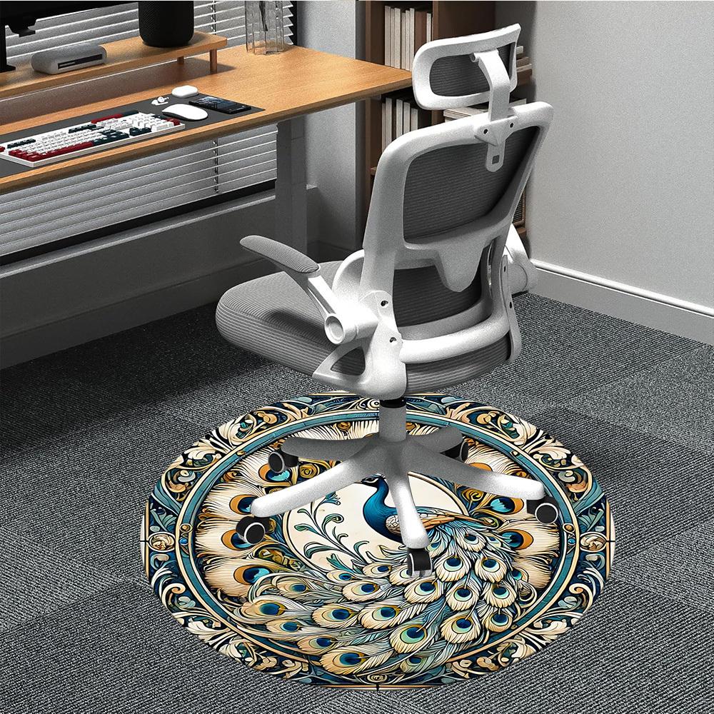 1 Stück Pfauen-Mandala Rundes Büroteppich, Matte Geeignet Für Büro, Unter Bürostühlen Schlafzimmer Wohnzimmer Heimdekoration, Zimmerdeko