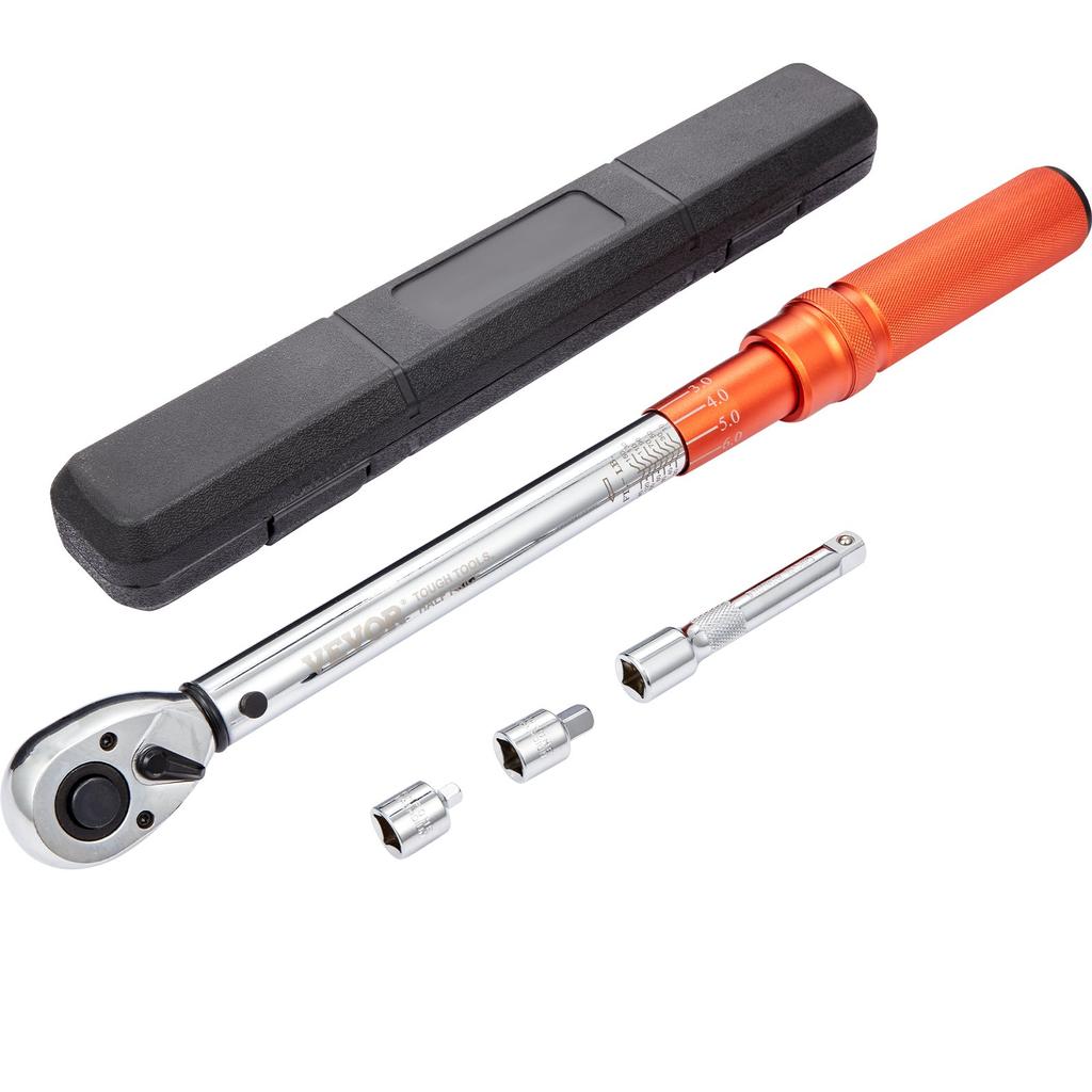 VEVOR Torque Wrench, 1.3 cm Drive Click Torque Wrench 10-150ft.lb/14-204n.m, Dual-Direction Adjustable Torque Wrench Set