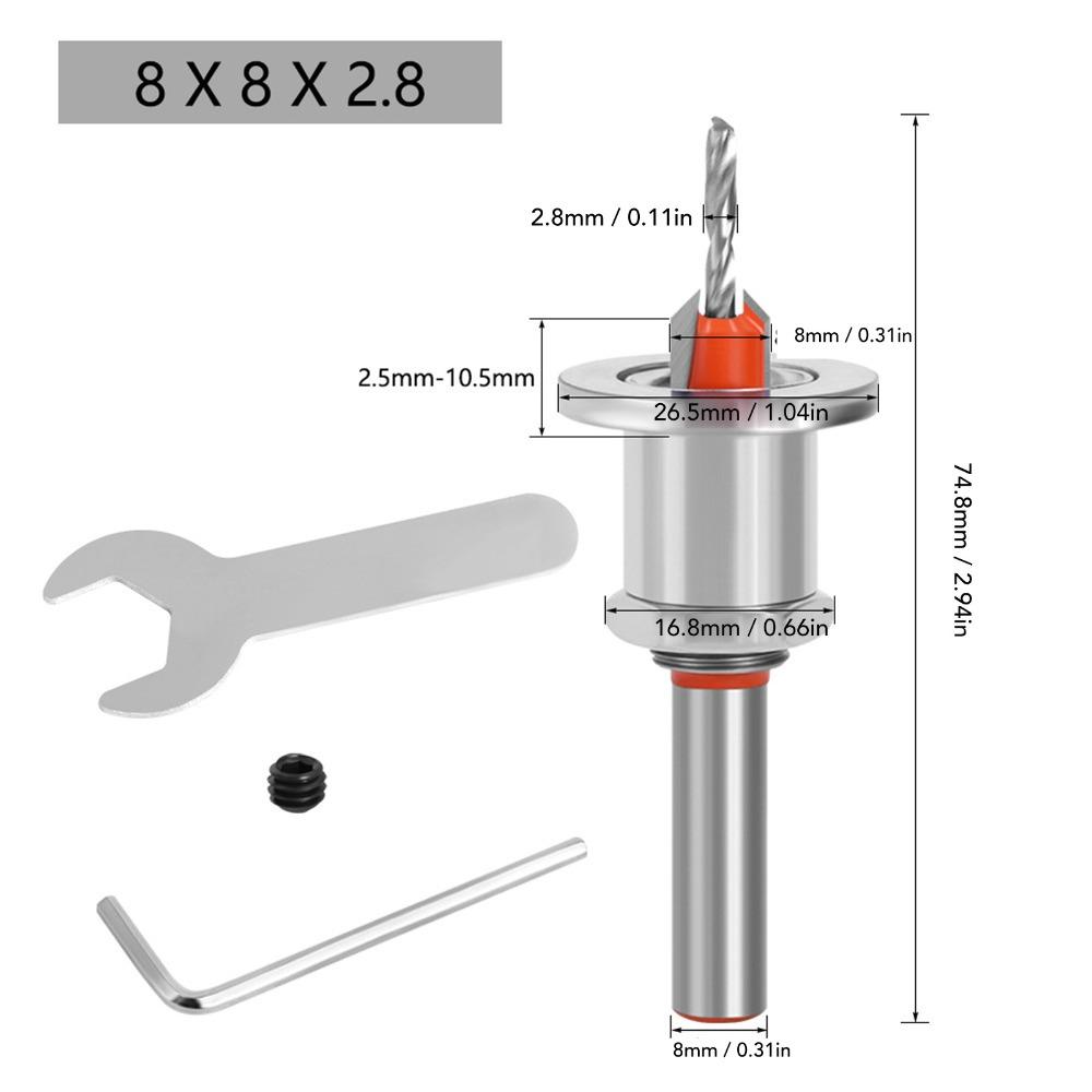 5pcs 8mm Round Shank Adjustable Countersink Bit Carbide Tipped Drill Bit For Metalworking