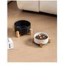 Ceramic Pet Food Bowl with Elevated Bamboo Stand - Anti-Tip Design for Dogs and Cats, Protects Cervical Spine