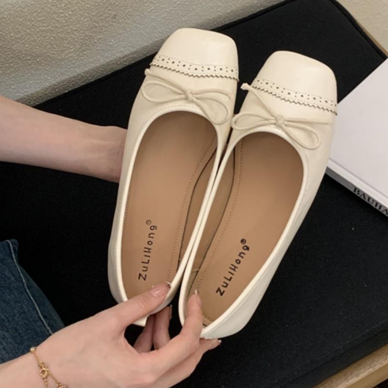 

Модные женские балетки с бантом-бабочкой 2025 Мэри Джейн Новая мода Мелкие слипоны Мягкая подошва Удобная нарядная обувь Балетки 39 бежевый