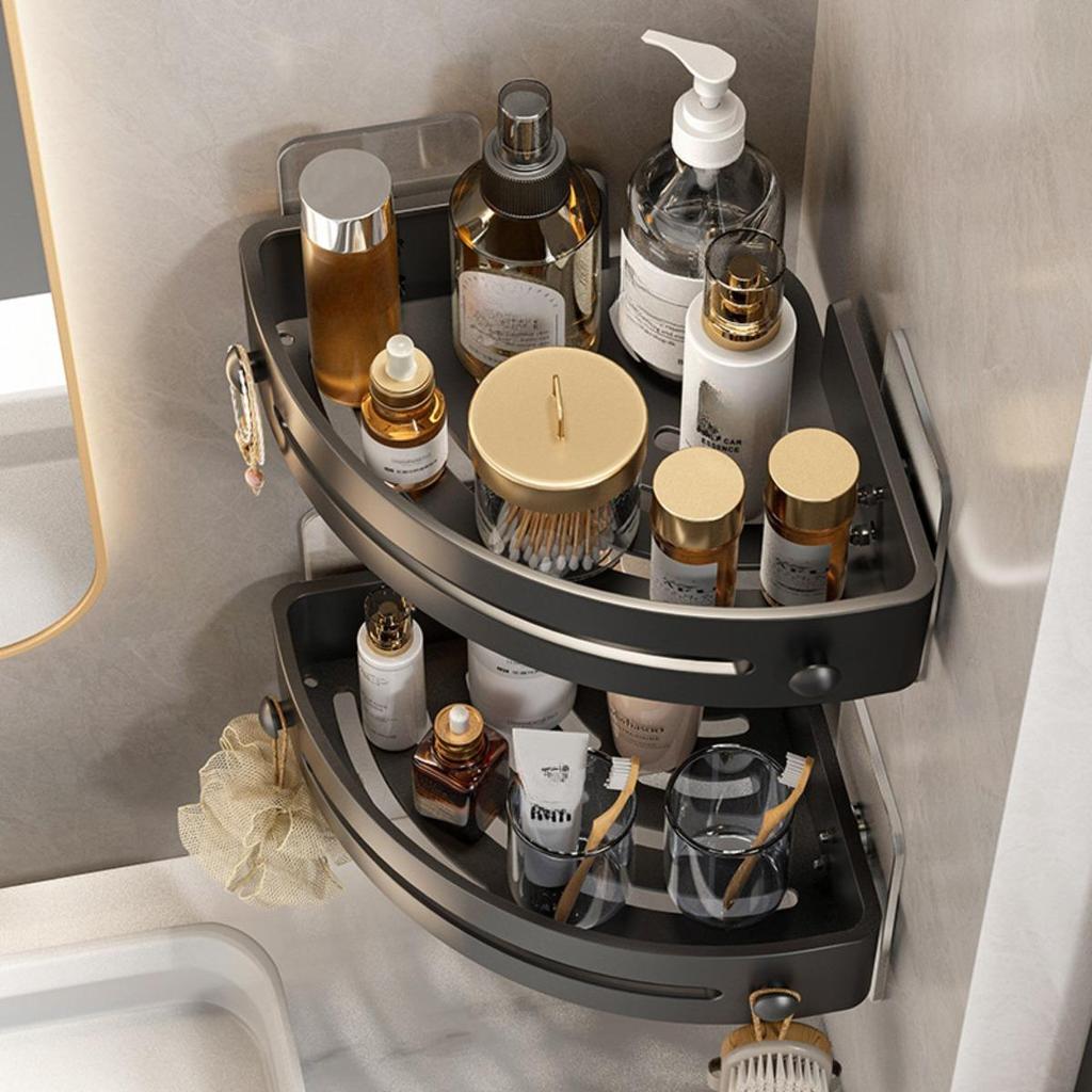 3-layer Black Plastic, Wall Mounted, Bathroom Shelf, Space Saving Design, Suitable for Kitchen, Bathroom, Shampoo, Soap and Other Storage