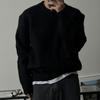Mens Solid Color Oversized Round Neck Knit Sweater Warm Thick Casual Winter Top