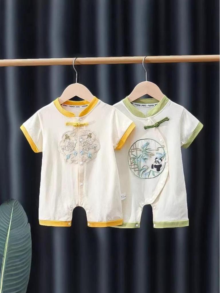Infant & Toddler Chinese Style Summer Bodysuit - Short Sleeve, Thin Newborn Crawling Outfit